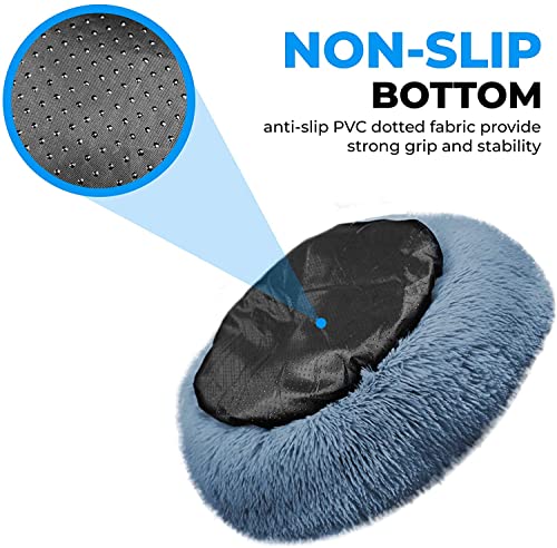 Whiskers & Friends Cat Beds for Indoor Cats, Fluffy Calming Donut Cat Bed, Small Dog Bed Washable - Orthopedic Soft Plush Pet Beds Sized for Kitten to Large Cats & Puppy to Small Dogs - Navy Grey 20''