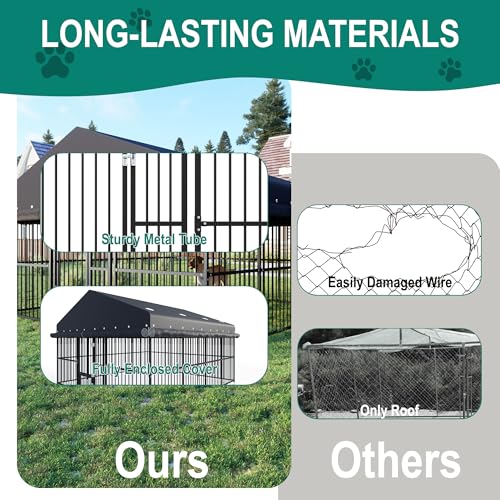 10x20x6 FT Dog Kennel, Outdoor Dog Enclosure with Roof for Large Dogs, Heavy Duty Metal Outside Dog Fence with Triple Safety Locks Secure Dog Cage