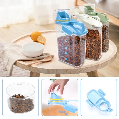 P-ZOONPE Dog Food Storage Container 3-5lbs, Dog Food Container with Airtight Pour Spout, Cat Food Storage Container with Measuring Cups, Portable Pet Food Container for Dogs, Cats, Birds（Blue）