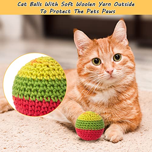 Retro Shaw 6 Pack Cat Toys Balls with Bell Inside, Handmade Crochet Soft Woolen Yarn Interactive Toys for Indoor Kittens Cats, Lightweight Chew Balls for Chase and Bat