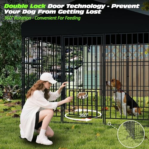 PANTAZO Large Dog Kennel Outdoor with Double Safety Locks 73''x72''x71'' Heavy Duty Welded Wire Steel Pet Pen Dog Enclosure with UV-Resistant Waterproof Roof
