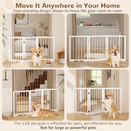 Cideny Free Standing Dog Gate Indoor, Foldable Dog Gate for Doorways Stairs Hallways, 3-Panel Freestanding Pet Gate with Support Feet for Stability, Folding Puppy Gate Easy to Move, Doggy Gate 54"x24"