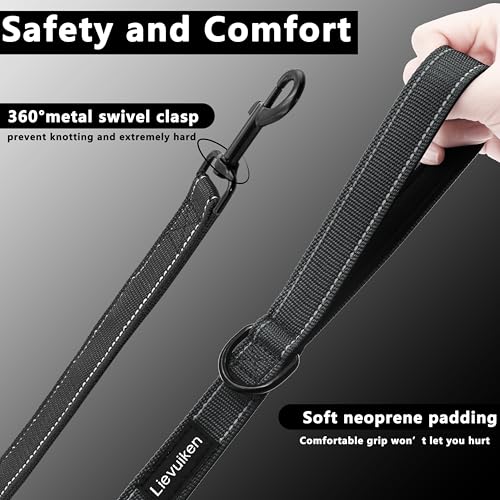 LIEVUIKEN Dog Leash 4ft Long, Double Handle Dog Leash for Safety Control Training, Heavy Duty Dogs Leads with Traffic Padded Handles, Reflective Leashes for Small Medium Large Dogs(4ft, Black)