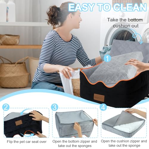 wagnation Dog Car Seat for Small/Medium Dogs Under 35lbs, Pet Booster Seat with 4In Memory Foam Cushion, Fully Detachable and Washable, Travel Dog Carseat with Storage Pocket and Safety Belt