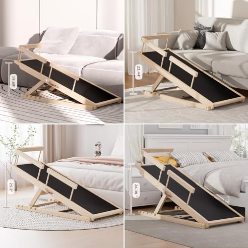 Chuiendi Dog Ramp for High Bed, Couch, Car, Pet Ramps 55.12" Long Adjustable 19.3"-27.17" Wooden Dog Step with Anti-slip Rubber Mat & Safety Side Rails for Small Medium Large Older Pets, up to 250 lbs