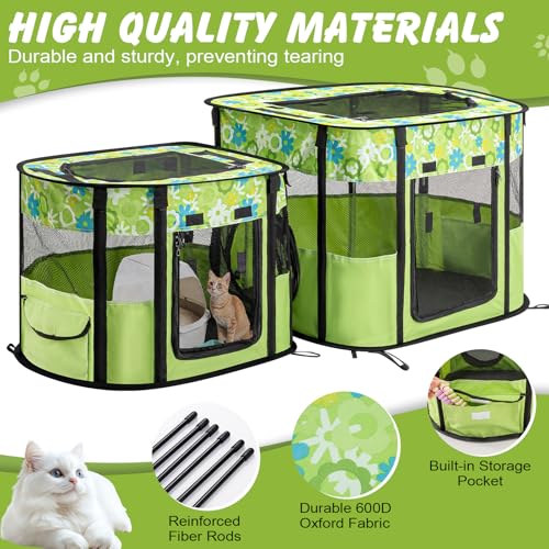 Portable Cat Playpen with Separate Areas, Foldable Indoor Outdoor Cat Enclosure, Portable Pet Tent for Kittens and Small Animals, Collapsible Tent Kennel Cage House with Tent Pegs and Carry Bag