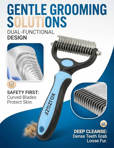 Pet Pro Tool Grooming, Dual Tooth Groom Pro for Dogs, Cat Deshedding Brush, Dog Rake Brush for Shedding, Cats Comb Undercoat Long Hair Knotter Remover, Double Teeth Coat Dual-Sided Professional Tools