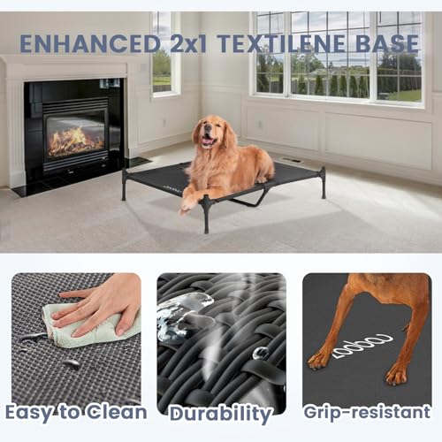 Zooba 42” Outdoor Dog House for Large Breeds, Durable Large Dog Shelter with Weatherproof 600D PVC Canopy, Breathable 2x1 Textilene Fabric Elevated Dog Bed, XL Dog Kennel for Outside Use