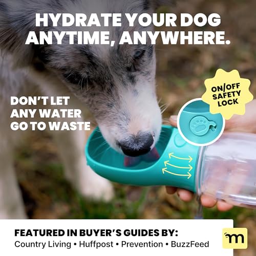 MalsiPree Dog Water Bottle Dispenser - 12 oz Blue - Leak-Proof Lock & One-Hand Operation - Dog Water Bowl Dispenser - Pet Travel Bottle with Built-in Bowl for Trail Hiking, Park Visit & Beach Days