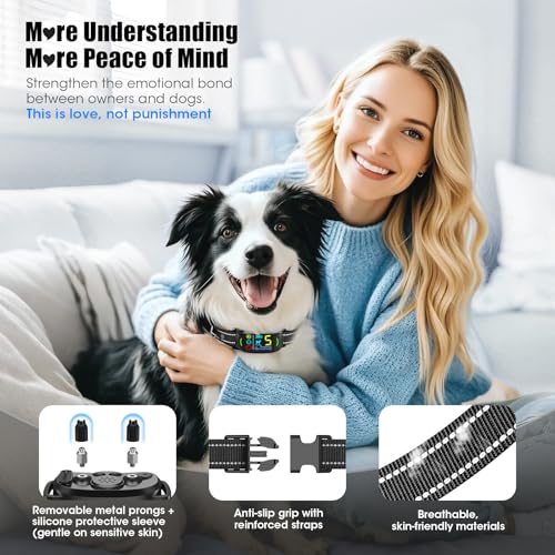 Oliry Smart AI Bark Collar for Large Medium Small Dogs, Anti Barking Device with 5 Training Modes, Exclusive Forced Bark-Stopping, Rechargeable IP67 Waterproof Bark Collar with 5 Sensitivity (Black)