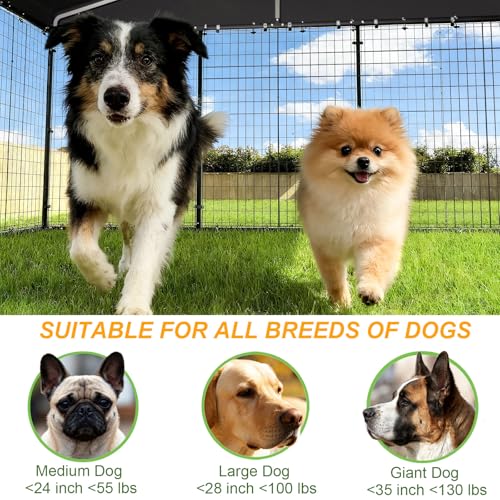 Gotland Dog Kennel Outdoor 10 x10 x6 FT, Dog Cage Outdoor for Medium/Large Dogs with Waterproof Roof Double Secure Locks Ground Spikes, All Weather Heavy Duty Dog Enclosure for Backyard Farm Ranch