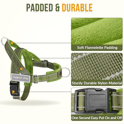 Lukovee No Pull Dog Harness and Leash Set - Adjustable Soft Padded Vest with Front Clip for Easy Control, Reflective Durable Harness for Safe Daily Training Walking for Medium Large Dogs (L, Green)