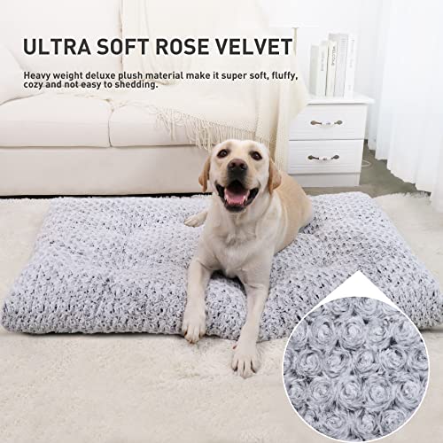 KSIIA Washable Dog Bed Deluxe Plush Dog Crate Beds Comfy Kennel Pad Anti-Slip Pet Sleeping Mat for Large, Jumbo, Medium, Small Dogs Breeds, 41" x 27", Gray