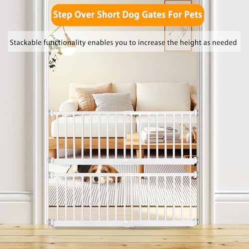 SHYUJAJIE Dog Gate for Small Dogs,Adjustable 18-48" Extra Wide Short Dog Gate for doorways,Low Pet Gate to Step Over for Stairs(White, 10" Height)
