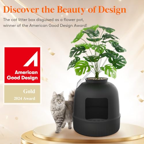 Lifewit Cat Litter Box, Hidden Enclosure Litter Tray with Odor Control & Carbon Filter in Living Room, Bedroom, Corner with Faux Plant& Plastic Scoop, 48 x 120 cm/19x47, Black
