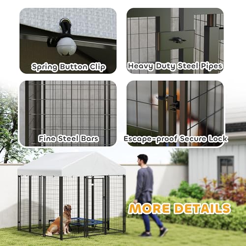 PawHut Outdoor Dog Kennel with Roof, 6' x 6' x 6' Heavy Duty Welded Wire Dog Playpen Enclosure with Escape-Proof Lock, UV-Resistant & Waterproof Cover, for Large Dogs, Chickens, Ducks, Silver