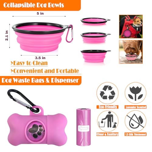 LOBEVE No Pull Dog Harness, Collar & Leash Set | Includes Dog Seat Belt, Collapsible Bowls & Poop Bag Dispenser. Ideal for Training, Walking, Hiking. Fits Small to Large Dogs(Pink-L)