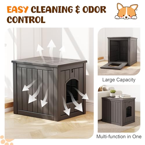 Fancyango Outdoor & Indoor Dog House for Weatherproof and Stylish Furniture, Dog House Outdoor Indoor, Multi - Use for Small and Medium Dogs (Deep Grey, 22.8" L × 17.7" W × 21.7" H)