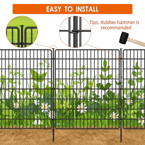 15 Panels No Dig Fence with Gate, 32 in(H) X 36 ft(L) Garden Decorative Fence Animal Barrier for Dogs, Rustproof Metal Garden Edging Border for Outdoor, Yard, Patio, Black