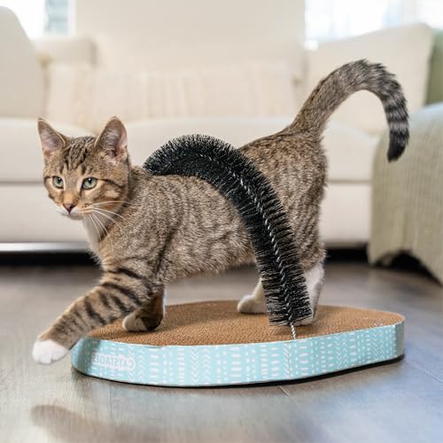 Catstages Scratch & Groom Cat Scratcher with Removable Curved Brush for Self-Grooming Station, Orange