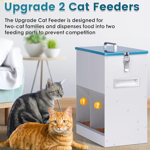 KHEARPSL Automatic Cat Feeder for 2 Cat, 42cups/10L Automatic Pet Feeder for Dogs and Cats, Multiple Cats Feeder Outdoor Large Capacity Galvanized Steel Gravity Pet Dog Dry Food Dispenser (10L)