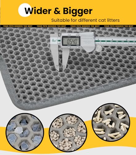 Conlun Cat litter Mat 30"x22", Large Honeycomb Double Layer Waterproof Trapping Waste for Kitty Litter Box, Easy Clean Non-Slip Cat Matt on Floor, Gray