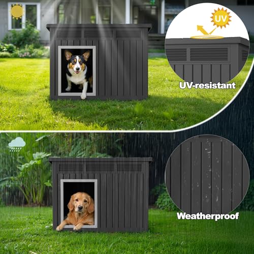 VIXZEN Dog House for Indoor and Outdoor Weatherproof Doghouse with Air Vents Elevated Floor Openable at The Top Easy to Assemble and Clean for Medium to Large (Black, (32.2"×25.12"×24.13"))
