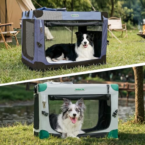 Gardner Pet Soft Collapsible Dog Crate - 36 Inch Portable Travel Dog Crate for Medium/Large Dogs Indoor & Outdoor, 3-Door Pet Crate with Durable Mesh Windows & Storage Bag, Grey