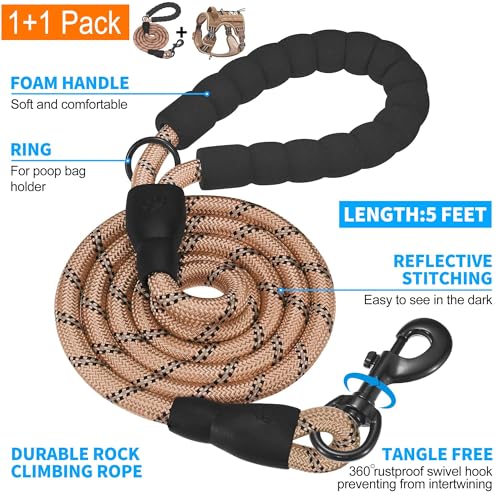 Beebiepet Heavy Duty Tactical Dog Harness for Small Dogs, No Pull Adjustable Pet Harness Reflective Service Training Easy Control Pet Vest Military K9 Working Dog Harnesses-X- Large, Brown