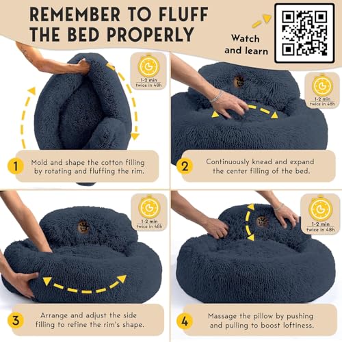 PetJett Calming Dog Bed Medium Size Dog - 30'' Donut Bed, Washable Dog Bed, Anti-Slip & Super Soft Fluffy Plush Round Dog Bed, Anti-Anxiety Premium Comfort Pet Bed, Fits Dogs Upto 45 lbs - Dark Grey