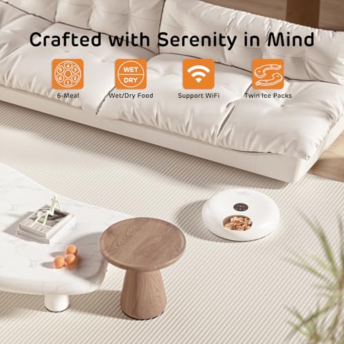 iPettie Donut Frost WiFi 6 Meal Automatic Cat Dispenser with App Control, Dry & Wet Food Automatic Cat Feeder, Smart Dog Feeder with Two Ice Packs, Programmable Timer, Holds 6 x ½ lb. of Food