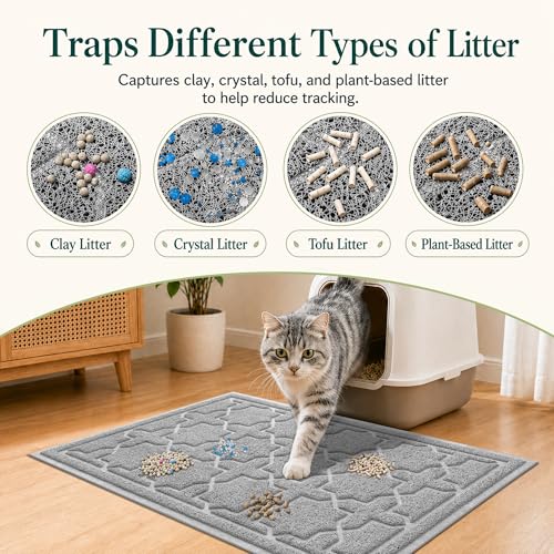 Yimobra Cat Litter Mat, Easy Clean Trapping PVC Mat with Waterproof Backing and Non Slip Bottom, Scatter Control Pad for Litter Box, 24"x20", Grey