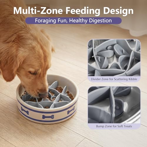 IRRESTRICO Silicone Dog Slow Feeder Bowl Insert with Suction Cups, Cuttable Food-Grade Lick Mat Divider Fits Stainless Steel Ceramic Glass Dog Bowls, Helps Slow Down Eating, Grey