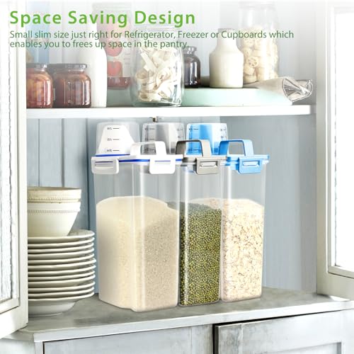 Viretec Rice Airtight Storage Container, 3 to 5Lbs Cereal Dry Food Flour Bin, Pet Dog Cat Food Dispenser with Measuring Cup, BPA Free Clear Plastic Kitchen and Pantry Organization Bin for Sugar