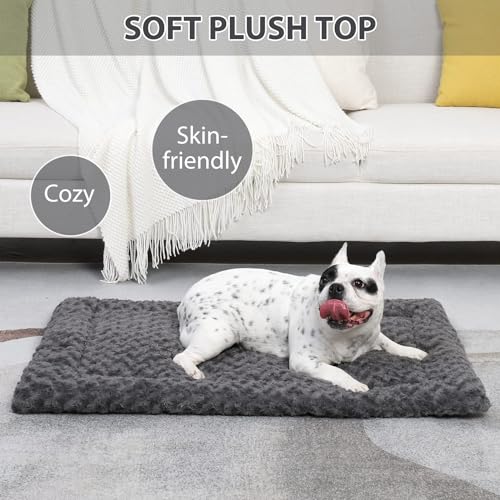Washable Dog Bed Mat Crate Pad Soft Fluffy Pet Kennel Beds Dog Sleeping Mattress for Large Jumbo Medium Small Dogs, 48 x 30 Inch, Gray