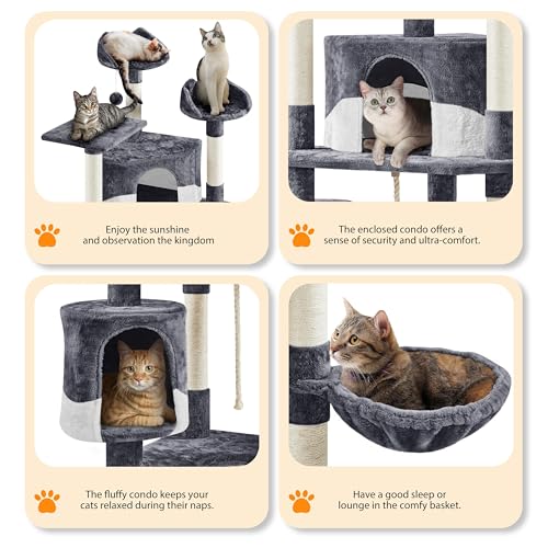 Yaheetech 79in Multi-Level Cat Trees Indoor Cat Tower with Sisal-Covered Scratching Posts, Plush Perches and Condo for Kittens, Cats and Pets - Dark Gray and White