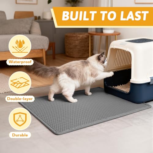 Pieviev Cat Litter Mat Double Layer Waterproof Urine Proof Trapping Mat 1 Pack (Gray, 30x24 Inch (Pack of 1))