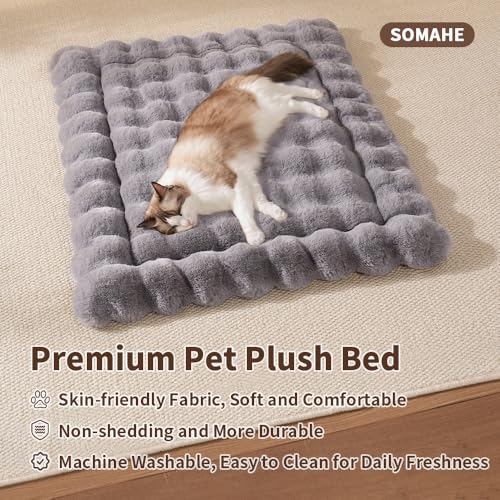 SOMAHE Cat Bed Mat, Soft Plush Faux Fur Kneading Pet Bed, Machine Washable Cat Sleeping Pad for Indoor Cats & Kittens, Non-Slip Fluffy Cat Rug for Couch Sofa Floor, 23x15 Inch Grey