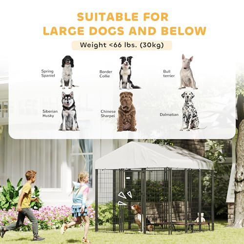 PawHut Outdoor Dog Kennel with Roof, 6' x 6' x 6' Heavy Duty Welded Wire Dog Playpen Enclosure with Escape-Proof Lock, UV-Resistant & Waterproof Cover, for Large Dogs, Chickens, Ducks, Silver