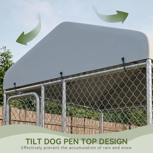 COMHOMA 7.5×7.5FT Dog Kennel Outdoor with Adjustable Bowls Feeder,Large Metal Dog Enclosure with Weather-Resistant Cover,Lockable Gate for Medium Large Dogs (Gunmetal, 7.5x7.5FT (90x90in))
