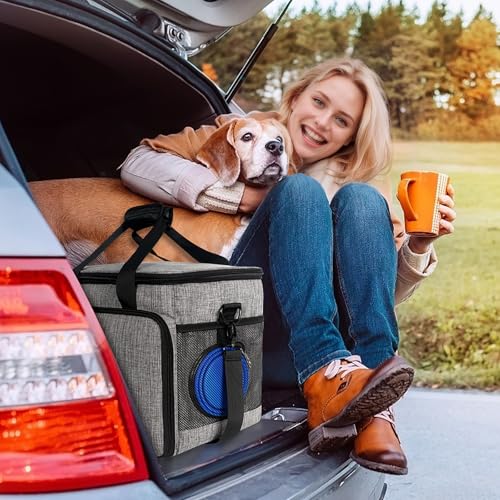 Abrimelodi 6 Set Dog Travel Bag, Large Pet Travel Kit for Supplies Includes 2 Food Containers, 1 Pet Organizer for Dogs, 2 Collapsible Bowls, 1 Treat Pouch, Dog Weekend Overnight Bag Luggage