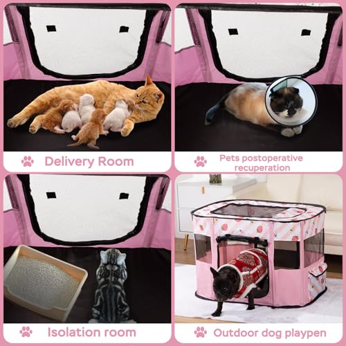 Portable Pet Cat Playpen,Cat Cages Indoor Collapsible Dog Crates Tent Kennel Playpen for Dogs Cat and Rabbit Travel Dog Playpen Indoor & Outdoor (Small（27.6" L x 21.7" W x 17.7" H）, Pink)