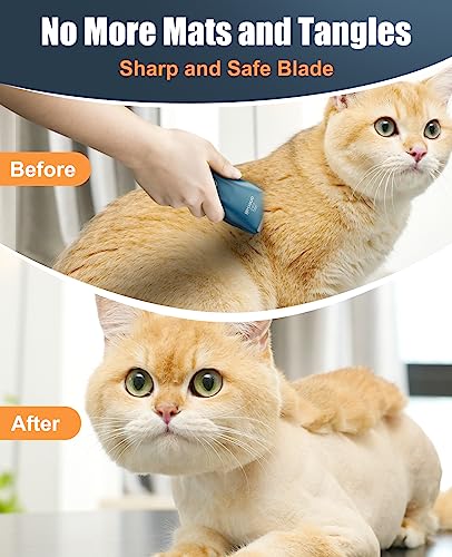 oneisall Pet Clipper for Cat Matted Hair, Pet Shaver for Cats Quiet Pet Clippers Waterproof Cordless Cat Clippers for Matted Long Hair with Storage Bag (Green)