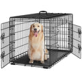 Yaheetech 42 inch Double Door Dog Crate w/Divider for Puppy, Collapsible Metal Dog Kennel with Removable Tray, Portable Travel Cage, Black