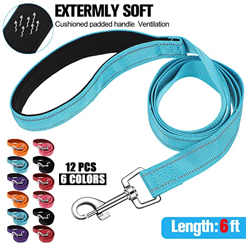 Vicenpal 12 Pcs Double Sided Reflective Dog Leash with Soft Padded Handle, Bulk Nylon Animal Leashes for Medium and Large Dogs Heavy Duty Animal Leash for Walking, Training, 6 Colors(6 ft,Cute Colors)