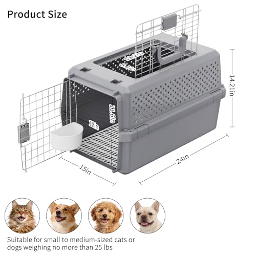 RIZZARI Pets Spree Hard-Sided Pet Travel Carrier, Portable Crate for Medium Dogs and Cats, Durable Plastic Carrier with Metal Door and Ventilation, Ideal for Air Travel, Trips and Outdoor Use