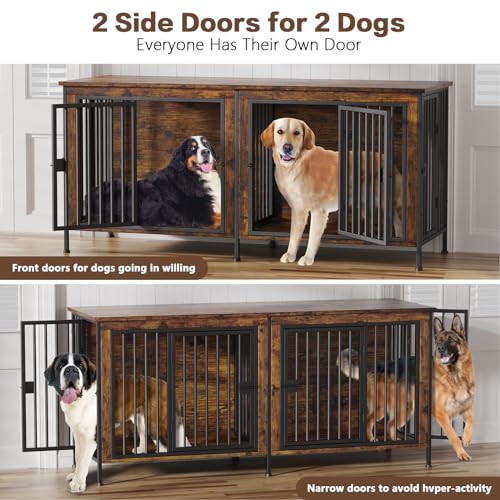 EasyCom Dog Crate Furniture for 1 or 2 Dogs, Heavy Duty Single/Double Dog Crates for Small/Medium/Large Dogs, Dog Kennel Furniture Indoor as TV Stand, Large Size 78.74" L(35-60 Pounds), Brown