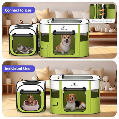 Pawaboo 2-in-1 Pet Playpen for Dog Cat, Portable Puppy Playpen with 600D Oxford, Divisible Pet Tent for Indoor and Outdoor Travel Use of Kitten and Puppy, Foldable Dog Enclosure