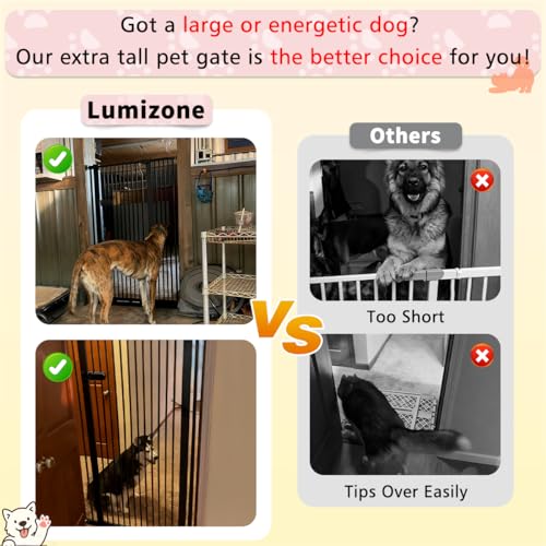 Lumizone Extra Tall Cat Gate 61.02" High Pressure Mounted 29.92"-34.24" Extra Wide 1.37" Gap No Drilling Auto-Close One-Handed Operation Tall Pet Gate for Dogs(White, 61.02" H x 29.92"-34.24" W)