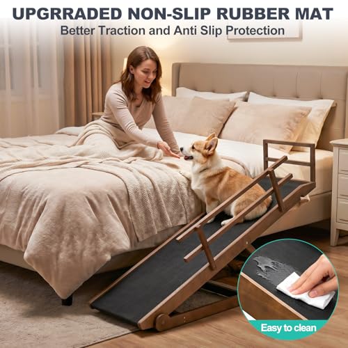 Dog Ramp for Couch, 5-Level Adjustable Wooden Pet Ramp for Bed & SUV, Adjustable Height 15.7"-23.6",Folding Non Slip Dog Ramps for Small Large Senior Dogs & Cats - Furniture Quality